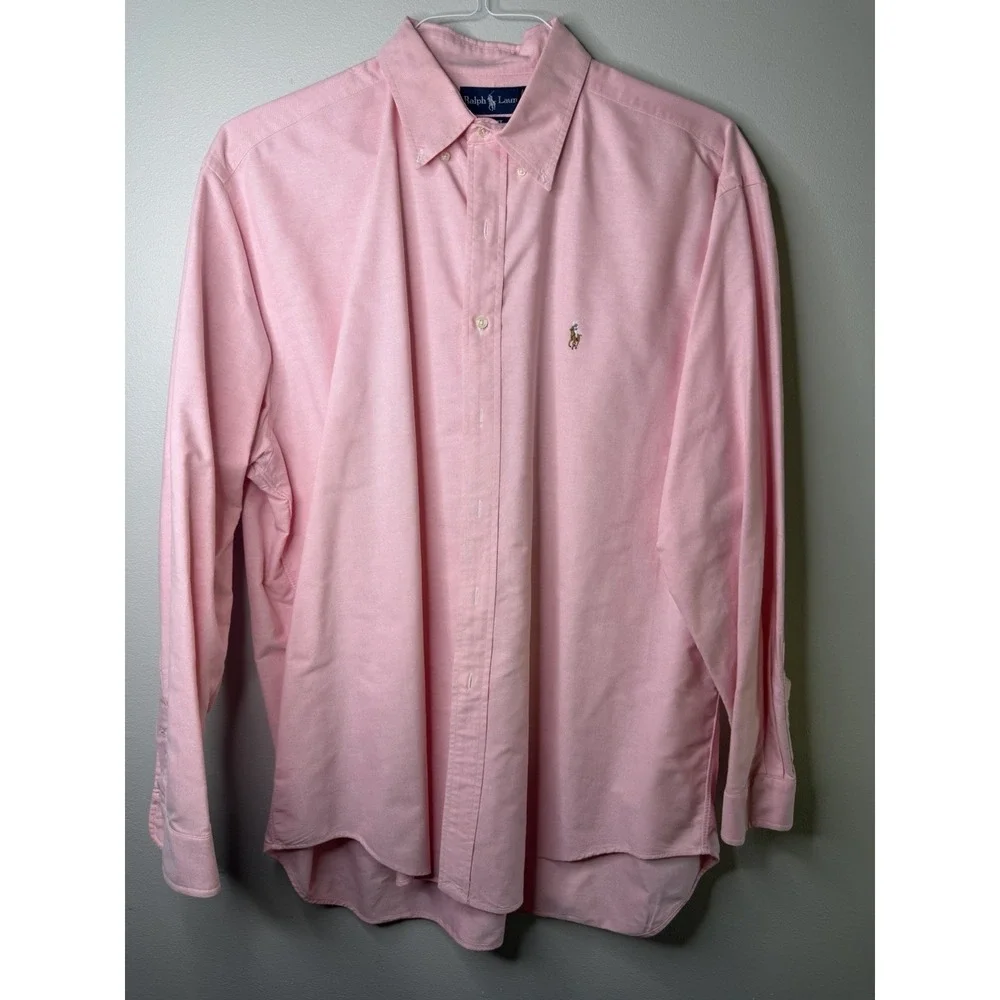 POLO RALPH LAUREN mens classic fit long sleeve button up shirt pink size XL